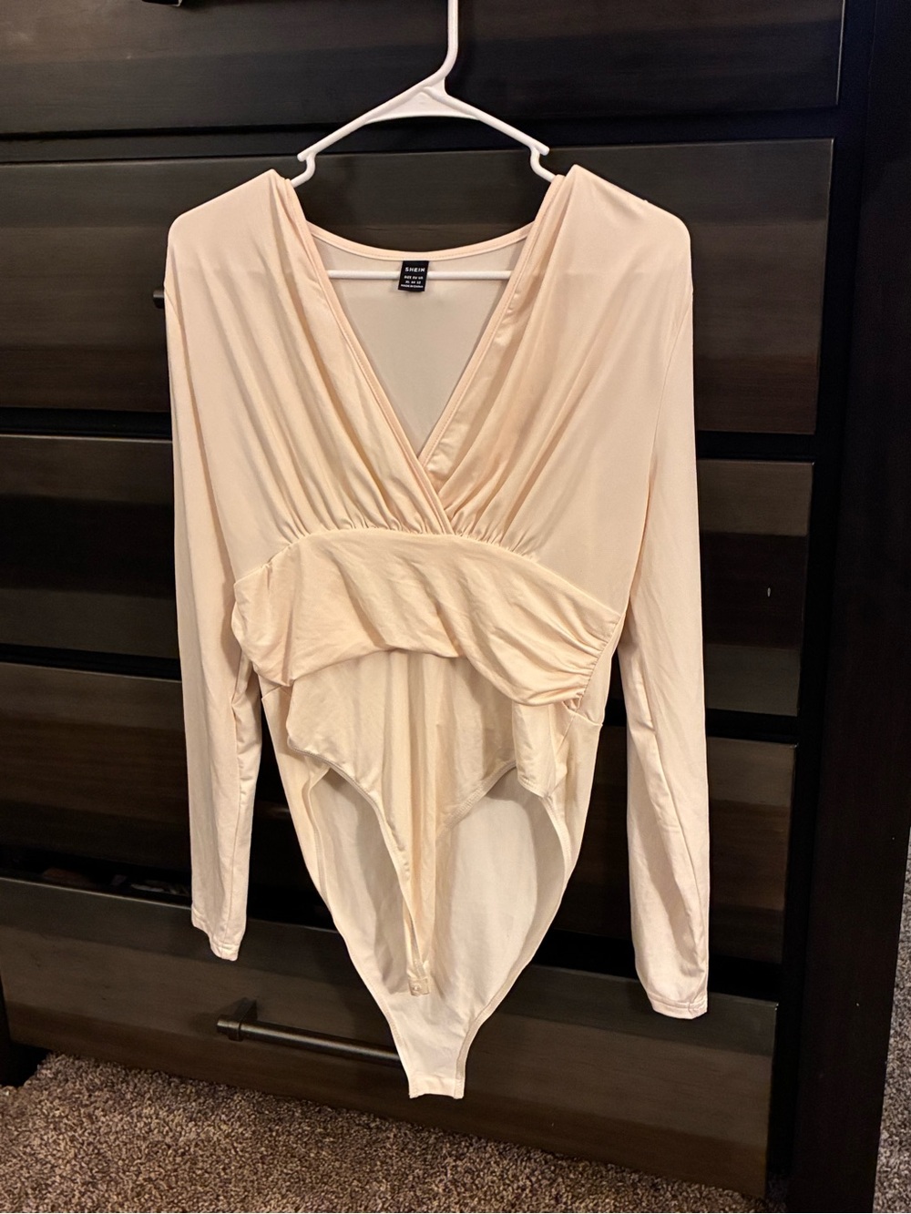 SHEIN Cream Long-Sleeve Wrap Front Bodysuit